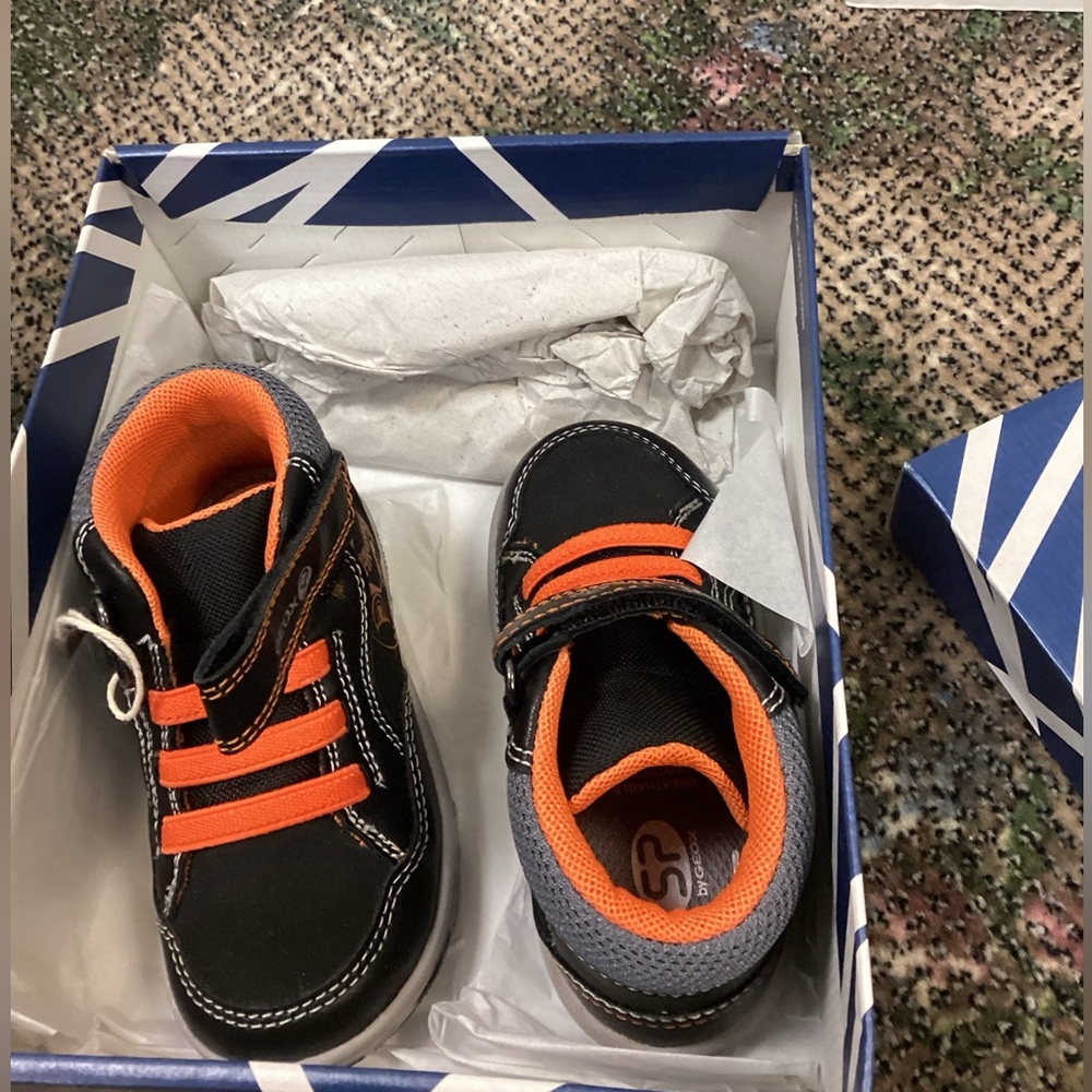 Geox Kids Black and Orange Sneakers